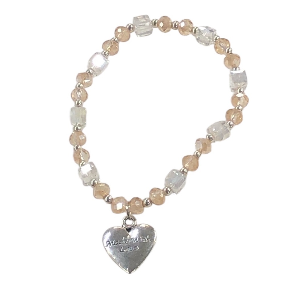 UNBRANDED Faceted CRYSTAL GLASS Stretch Bracelet With HEART Charm